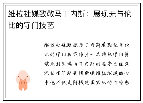 维拉社媒致敬马丁内斯：展现无与伦比的守门技艺