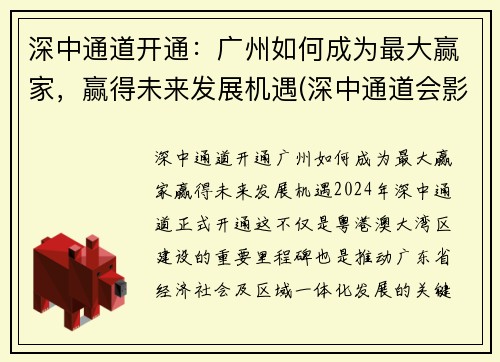 深中通道开通：广州如何成为最大赢家，赢得未来发展机遇(深中通道会影响广州发展吗)