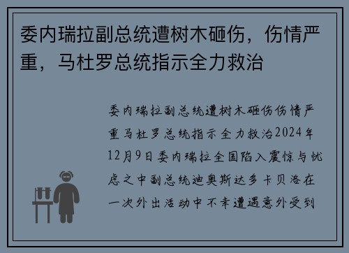 委内瑞拉副总统遭树木砸伤，伤情严重，马杜罗总统指示全力救治