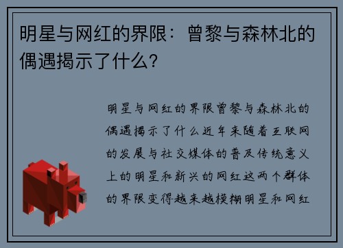 明星与网红的界限：曾黎与森林北的偶遇揭示了什么？